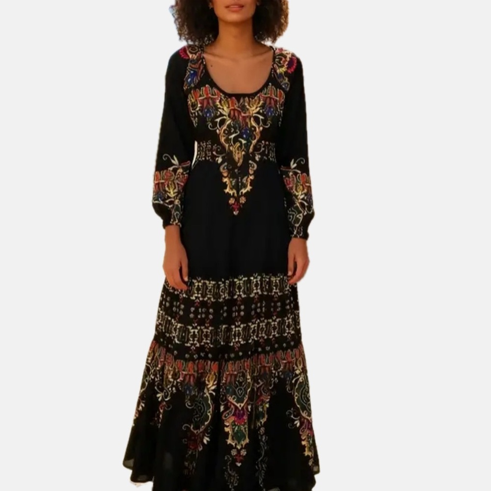 Noracora Boho U-Neck Cotton Long Sleeve Blends Knitting Dress
